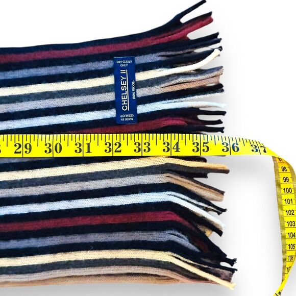 Chelsey II Germany Wool Scarf Striped Fringe Size Unisex 36 inch - Picture 6 of 7